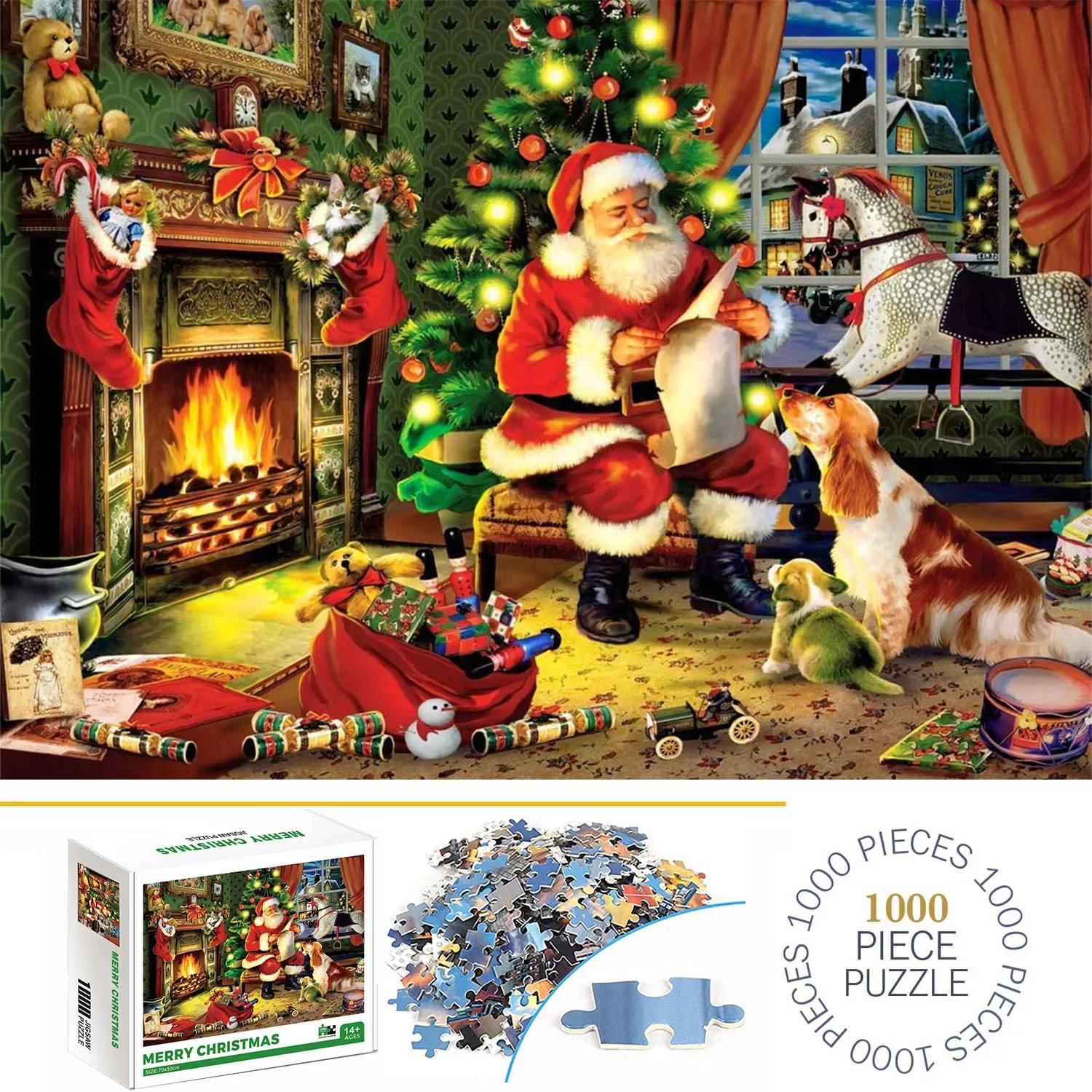 1000 Teile Frohe Weihnachten Puzzle Home Decor Erwachsene Puzzlespiele Familienspaß Bodenpuzzles Lernspielzeug für Kinder