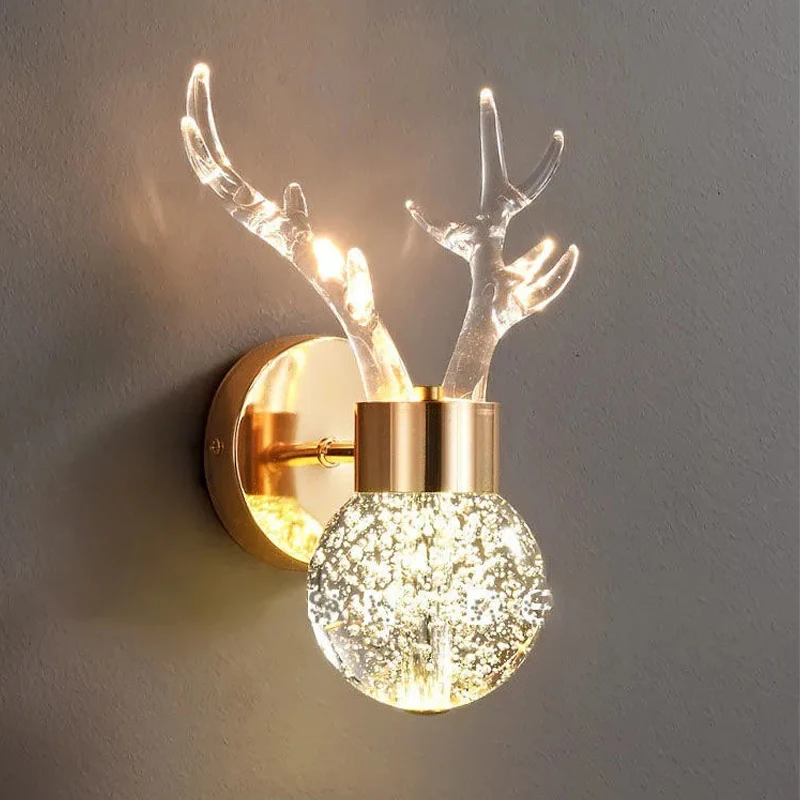 

Nordic Crystal Deer Head Wall Lamp Bedroom Modern Led Antler Wall Lights for Living Room Home Decor Wall Sconce Light Fixtures