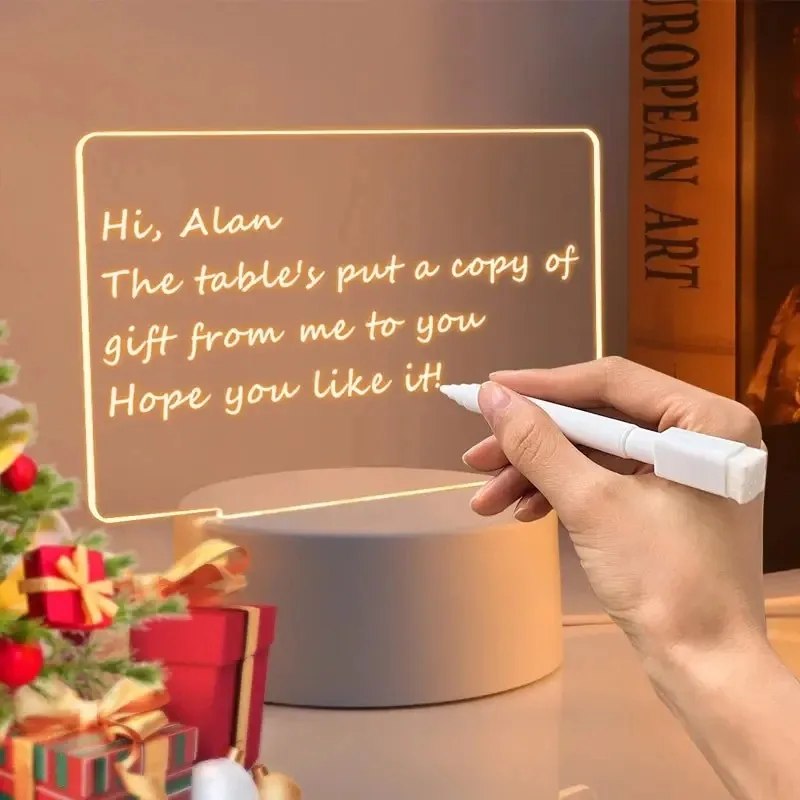 

LED Light Note Board USB Desktop Lamp Handmade Writing Wipable Board Acrylic Light Creative Gift Message Painting Night Light