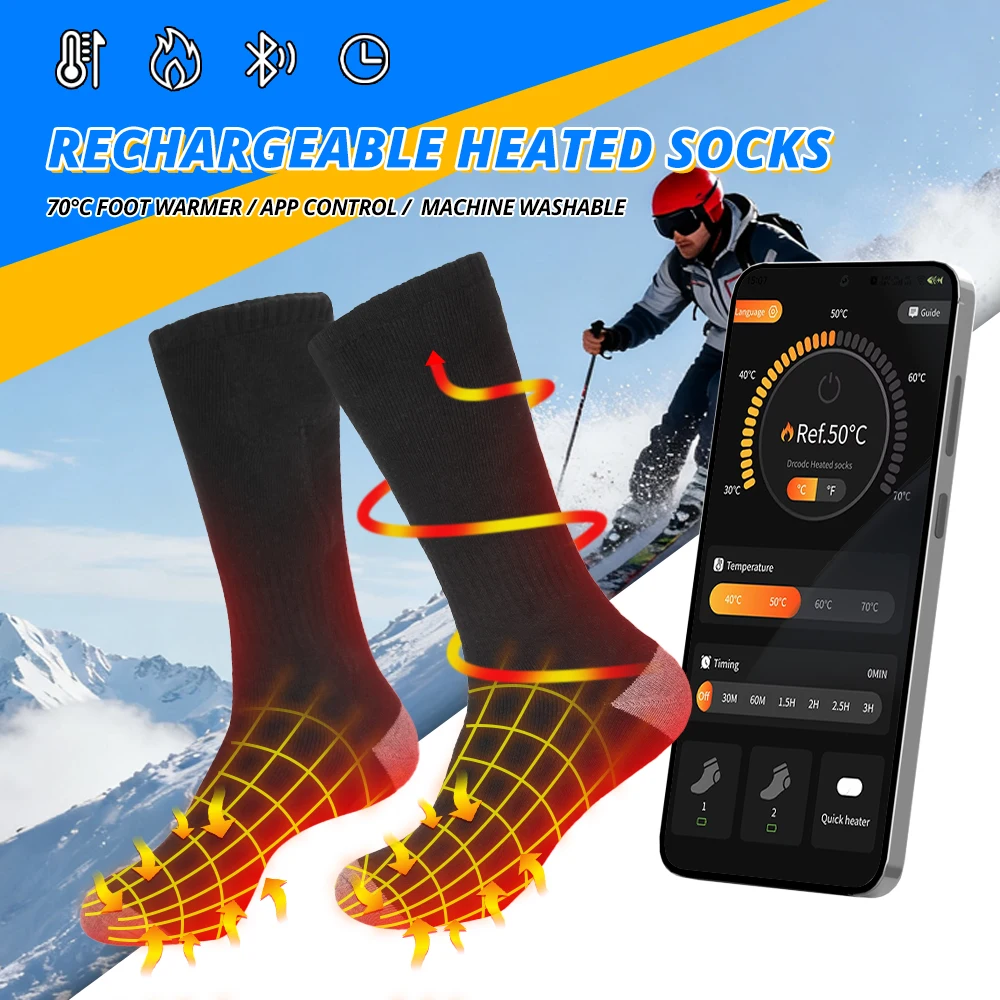 

New Heated Socks 8500mAh APP Control Electric Heated Skiing Socks Thermal Heated Foot Warmer Sport Electric Fever Socks