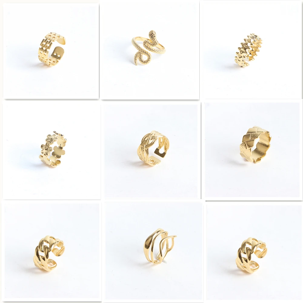 20pcs/lot Fashion Simple Stainless Steel Open Silver Gold Color Ring Jewelry For Women Men Mix Style