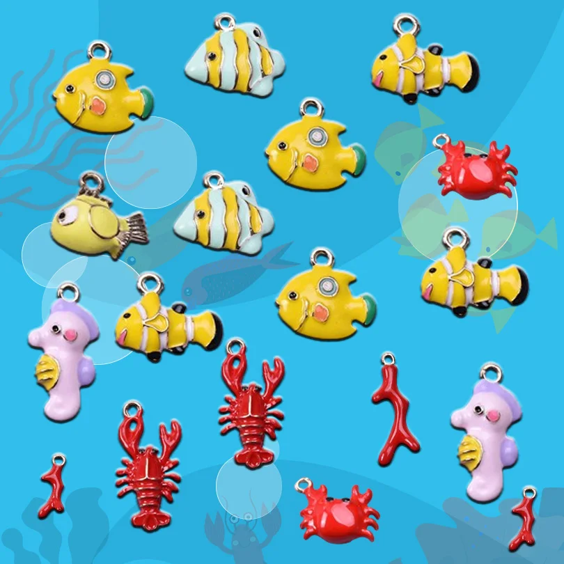 

5pcs/10pcs/lot Tiny Cute Marine Coral Pendants Charms Seahorse Tropical Clown Fish Lobster Crab Pendants Jewelry Making Findings