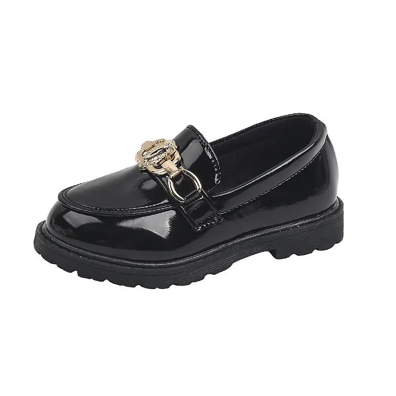 2025 for Children Platform Black Patent Leather Chain Fashion Boys Girls Flat Shoes Four Season Elegant 26-36 Kids Shoe