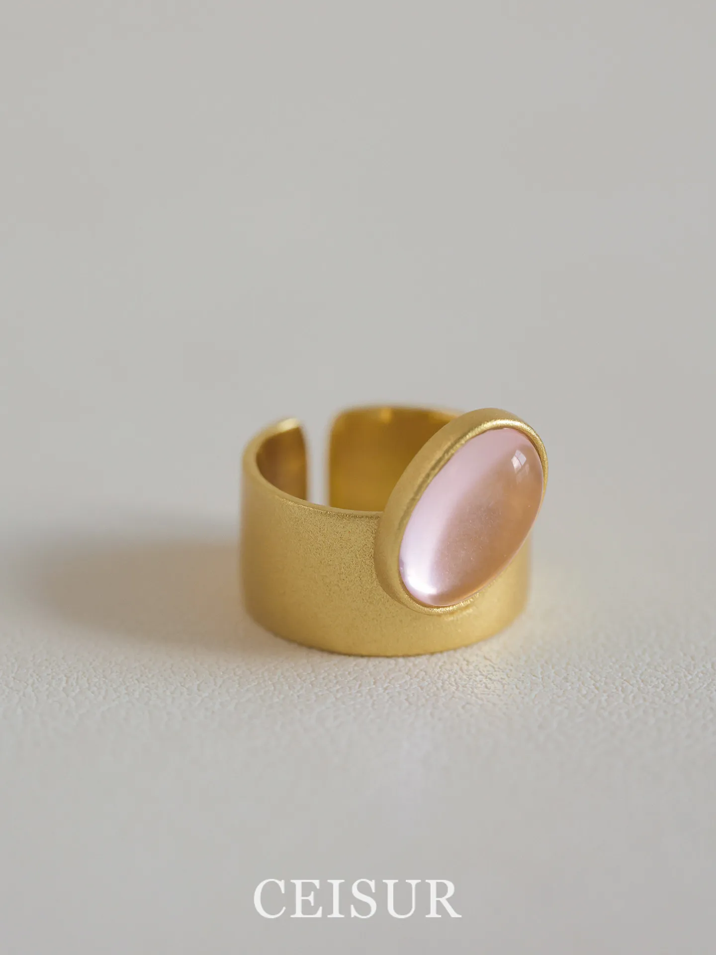 Irregular Pink Teardrop Wide Band Ring Korean Ins Style Versatile Stackable High-End Index Finger Ring for Women