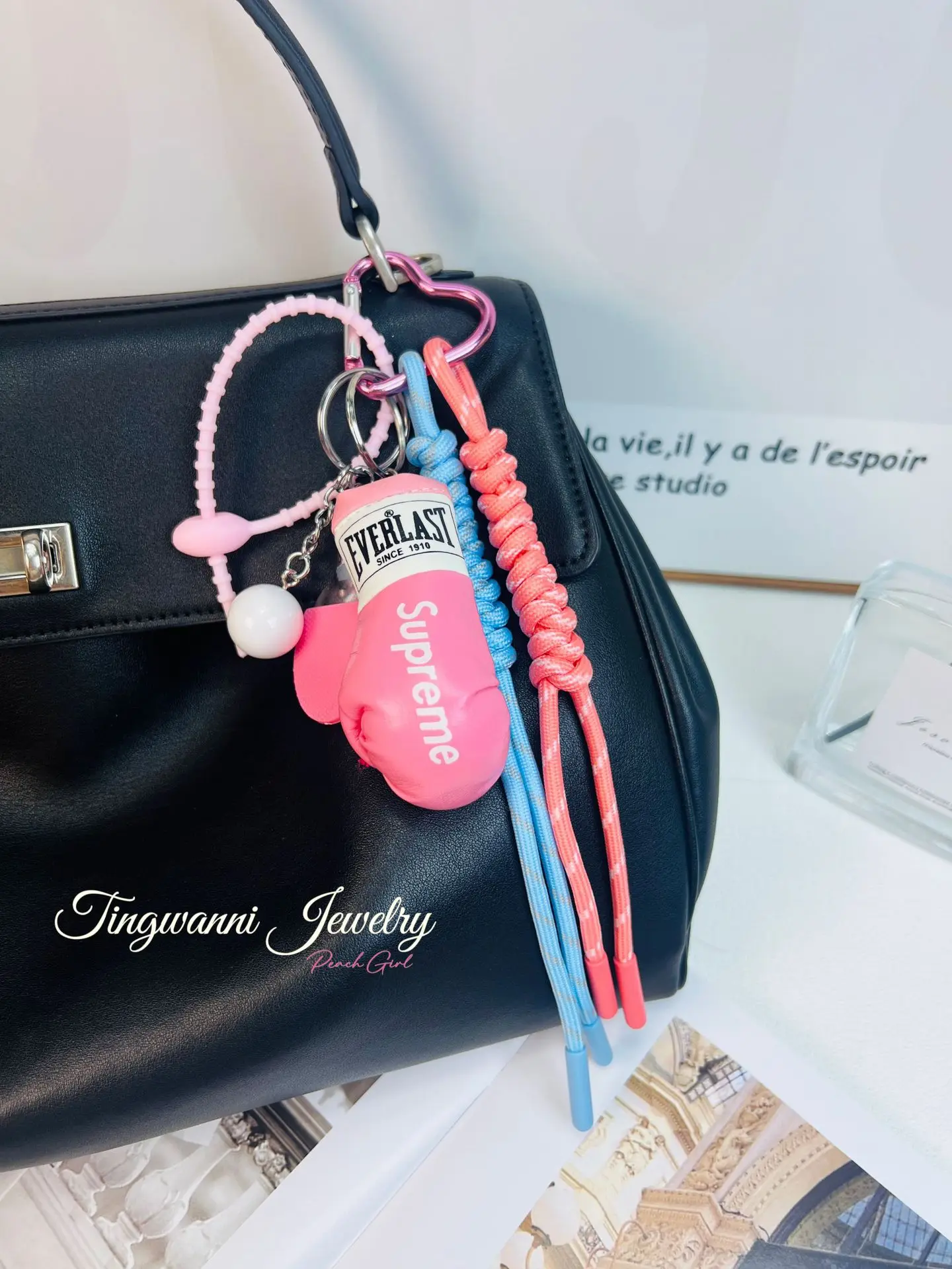 Fashion Rugby Player Key Chain Pendant Stylish, Boxing Gloves Braided Hand-Woven Rope Bag Pendant, Miu Style Girls Bag Charm