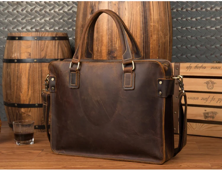 Imagem -04 - Newsbirds 100 Couro Bolsa para Portátil 15 Polegadas Estilo Retro Maleta Bolsa de Mão para Homens Masculino Negócios Bolsa para Portátil Weekender Tote