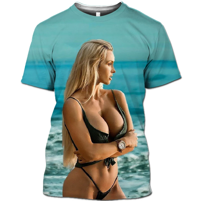 Top 3D Print Sexy Model Beach Bikini Men T-shirts Swimsuit Beauty Girl T Shirt Women Tees Summer Seaside Goddess Big Plus Size