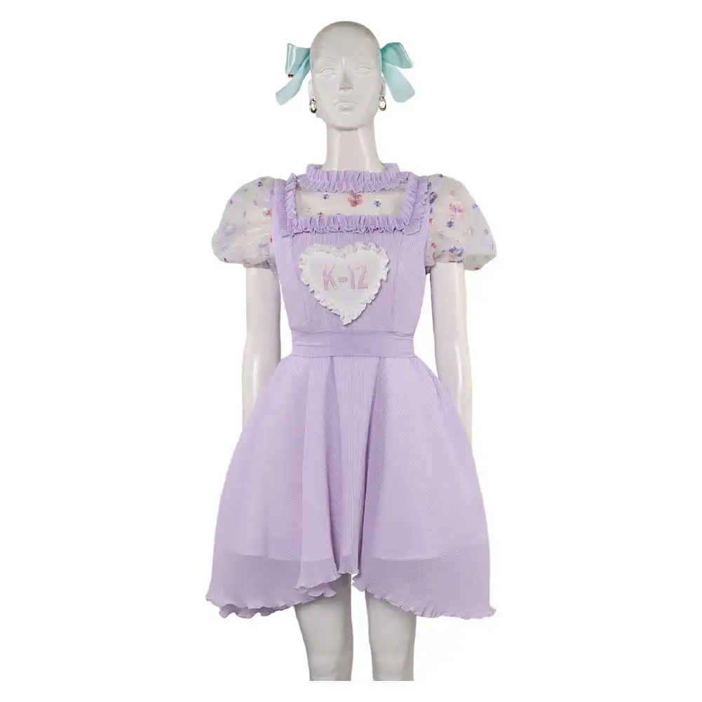 Vestido cosplay fantasia roxo para mulheres, traje com arco e capacete, bonito, para o Halloween, filme, 2019