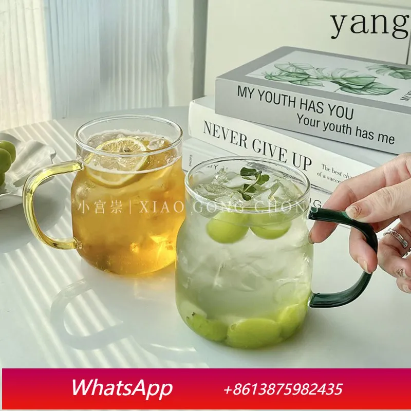 

YJQ 2pcs large capacity glass cup with handle high borosilicate high temperature resistant coffee cup milk juice cup