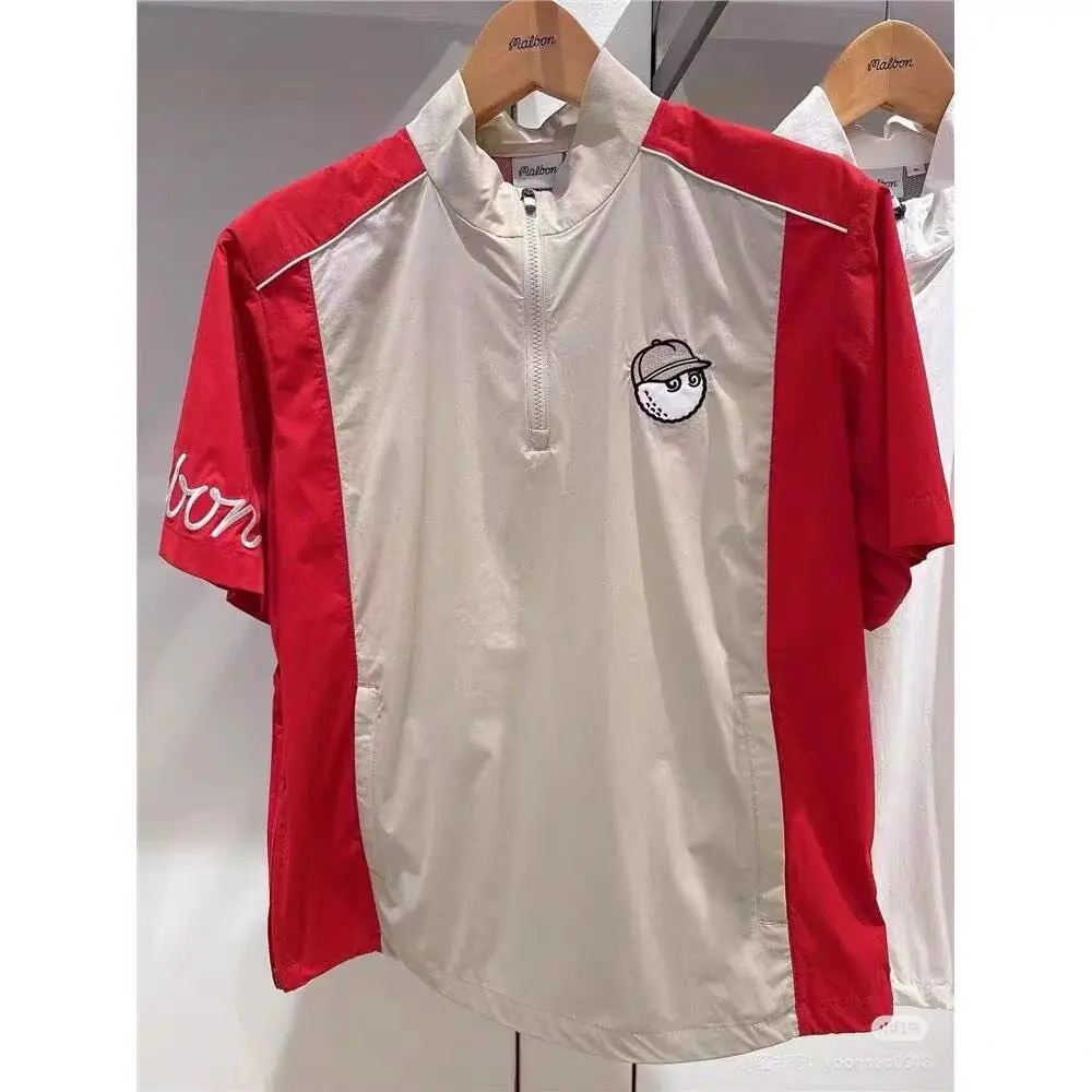 malbon Men's Golf Jacket 2026 Korean Fashion Long Sleeve Half Zip Stand Collar Pullover Casual Sportswear Outdoor Golf Clothing