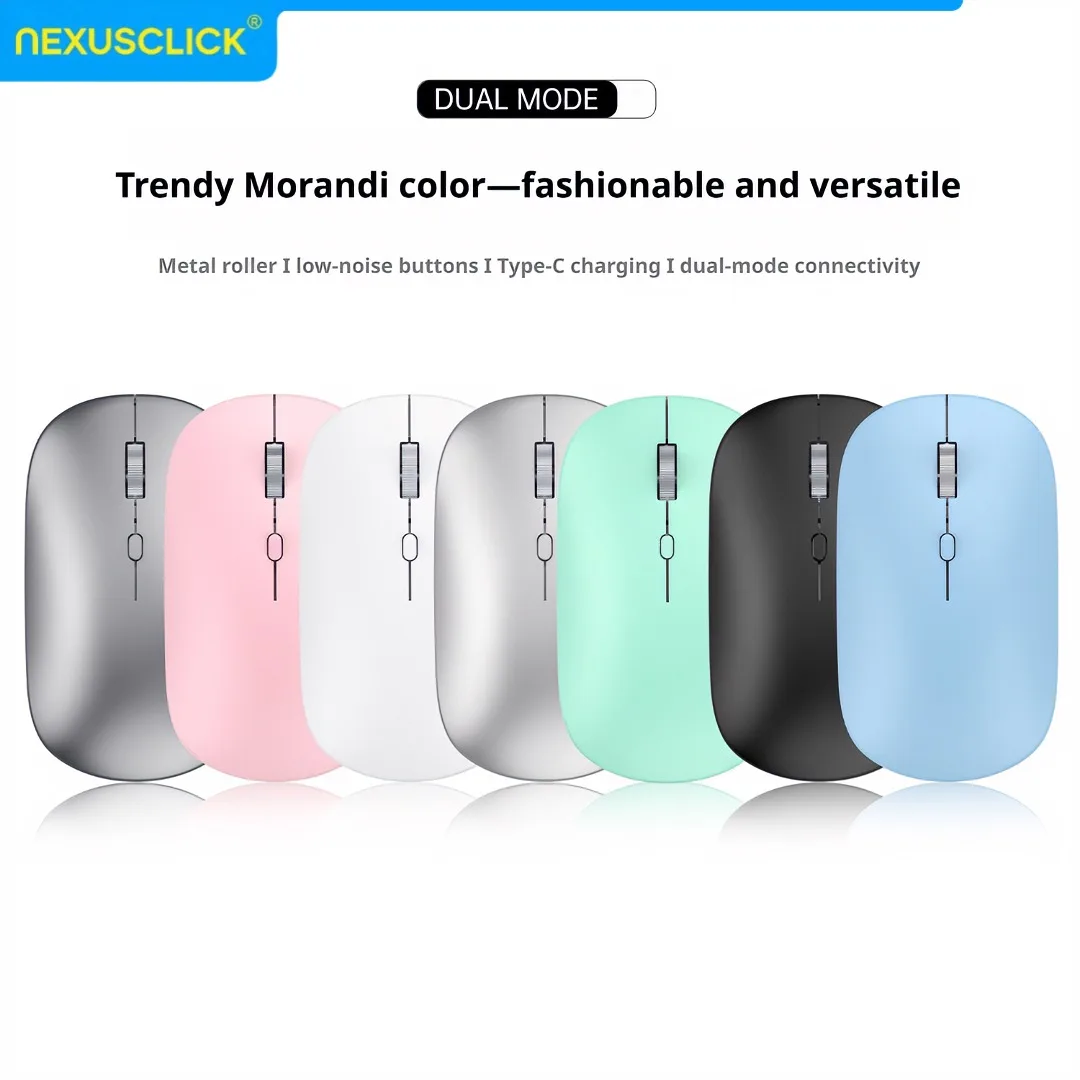NexusClick Wireless Mouse Bluetooth and 2.4GHz Dual Modes Rechargeable Ergonomic Silent Click for PC iPad Laptop Cell Phone TV