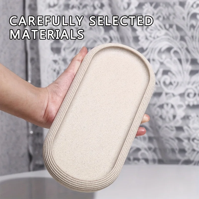 Resin Oval Tray for Towel and Jewelry Storage - Minimalist Sandstone Stripe Design Home Hotel Restaurant Decor Organizer