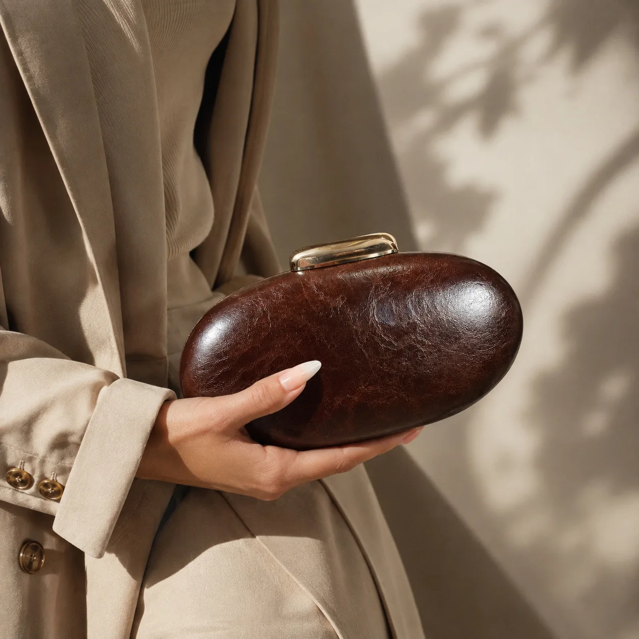 Retro oval PU dinner bag women's clutch bag high-end sense light luxury design sense niche banquet bag