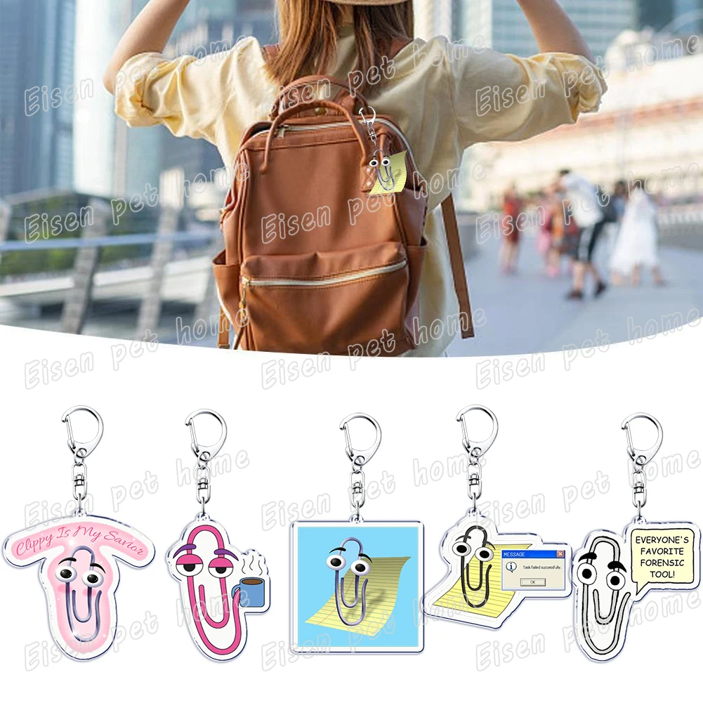 Funny Clippy Retro Word Keychains for Accessories Bag Cute Office 90s Meme KeyChain Ring Jewelry Fans Gifts Keyrings