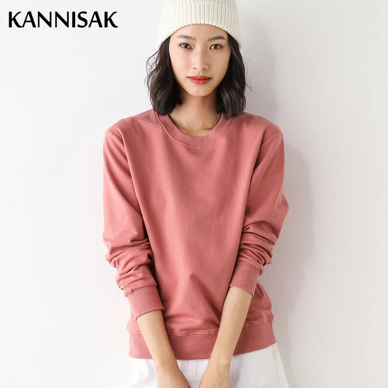 Women Sweatshirt 2024 Spring Autumn Multi-colors Fashion Korean O-neck Cotton Loose Womens Sweatshirts Vintage Solid Pullovers