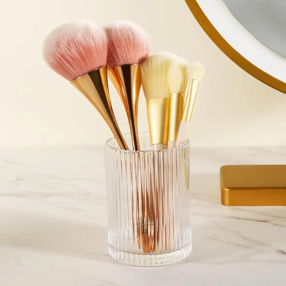 New Vintage Striped Make Up Cup Acrylic Pure Color Cosmetic Holder Desk Pen Pencil Holder for Brushes