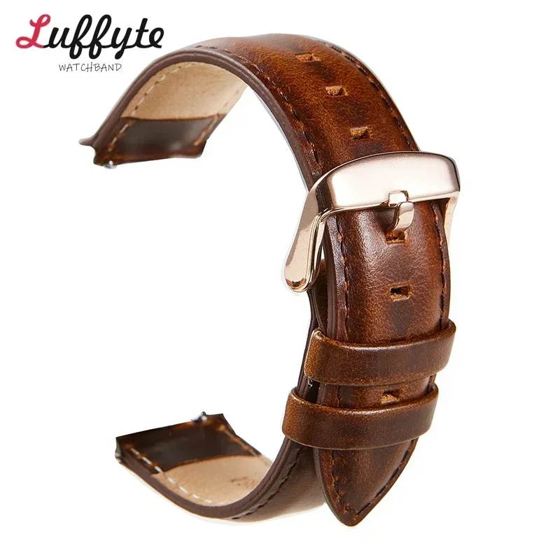 Quick Release Genuine Leather Watchband Strap Rose Gold Buckle 18mm 20mm 22mm Leather Watchband Black Brown Wristband Bracelets