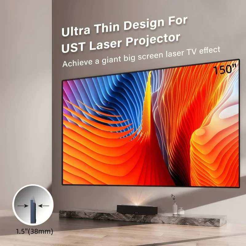 Ultra Narrow Bezel Fixed Frame Screen With Latest Fresnel Optical Ceiling and Ambient Light Rejecting Curtain For UST Projector