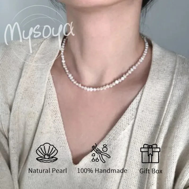

MYSOYA белое ожерелье из пресноводного жемчуга в стиле барокко 3-4 мм с подарочной коробкой для нее/его дня рождения/свадьбы/Рождества/новогодние подарки