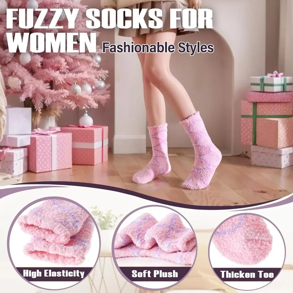 Meias femininas fuzzy chinelo – inverno fofo e confortável cabine quente para casa