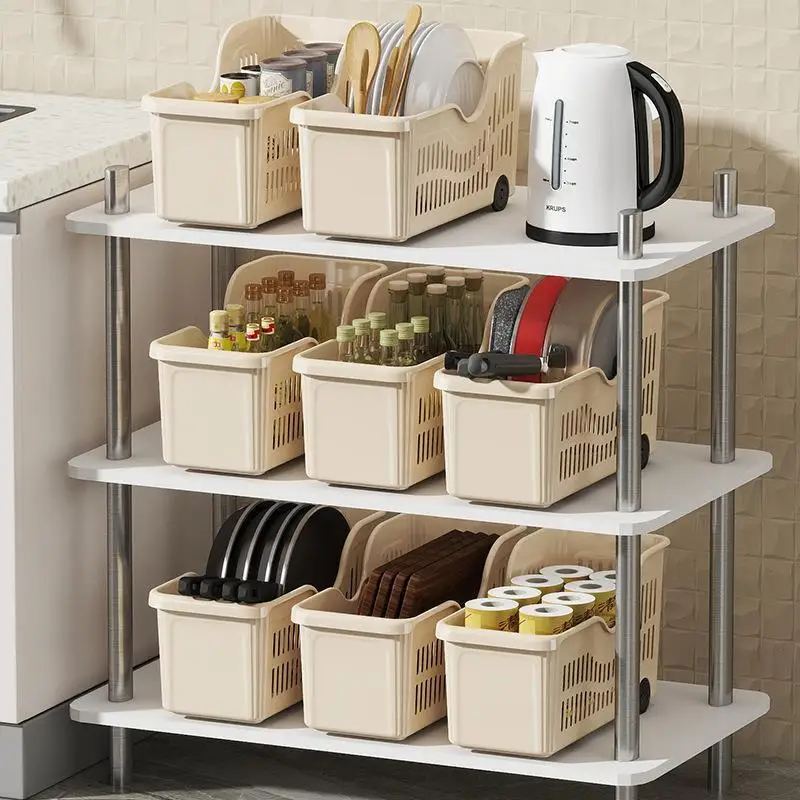 ~Plastic Kitchen Storage Baskets With Wheels Ventilated Holes Perfect For Cabinet Pantry Organization