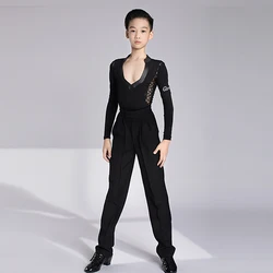 Boys Ballroom Tango Competition Costume V-Neck Lace Long Sleeve Tops Pants ChaCha Samba Latin Performance Clothes DL10892