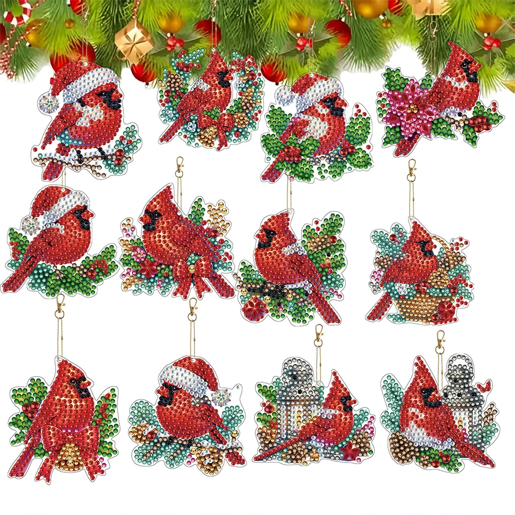 

12 PCS Christmas Diamond Painting Keychains Kit DIY Diamond Art Keyring Diamond Art Charms for Beginners Unique Handmade Gift