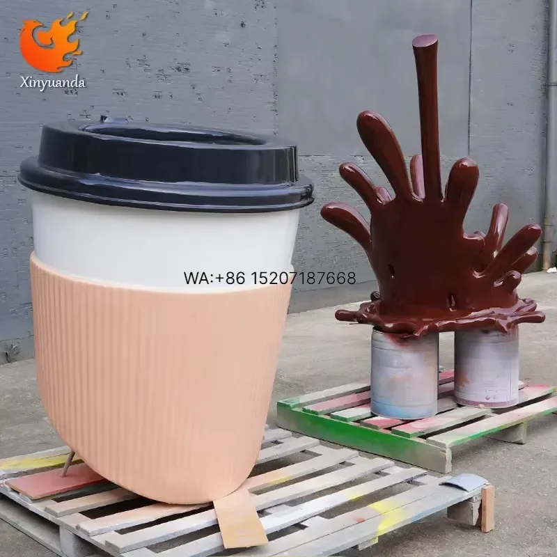 Wmwmnu Large Cartoon Fiberglass Lifelike Coffee Cup Sculpture Customizable Size for Coffee Tea Shops Internet Famous Floor