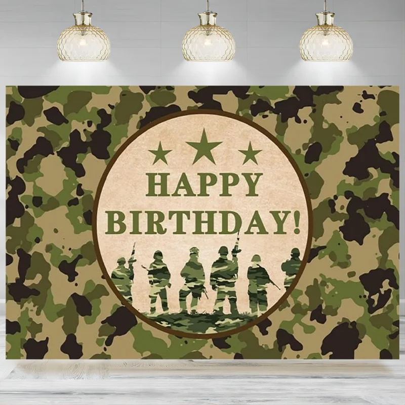 Birthday Military Camouflage Backdrop Photography Army Soldier Three Stars Top Secret Camo Theme Background Party Decor Banner