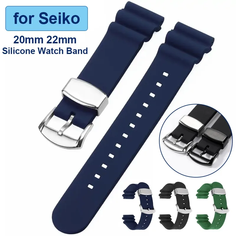 20mm 22mm Silicone Watch Band for SEIKO Diving 007 Abalone Canned Waterproof Diving Watch  Strap Wristbelt Ring Clasp Pin Buckle