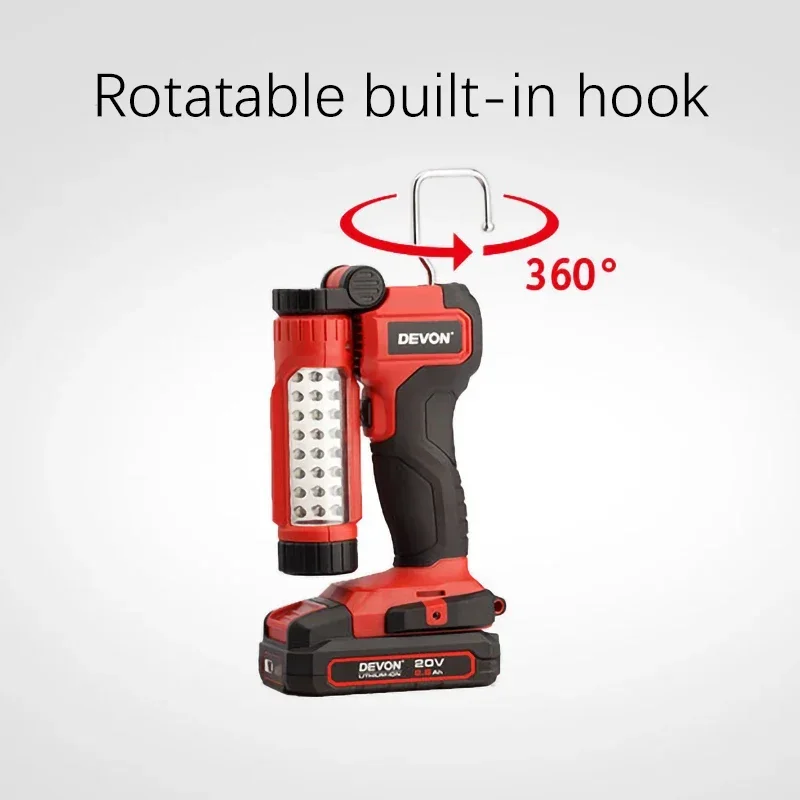 Luz de acampada Universal, 5521-li, 20v, giratoria, portátil, recargable, para lugar de trabajo, Camping al aire libre, plataforma de batería