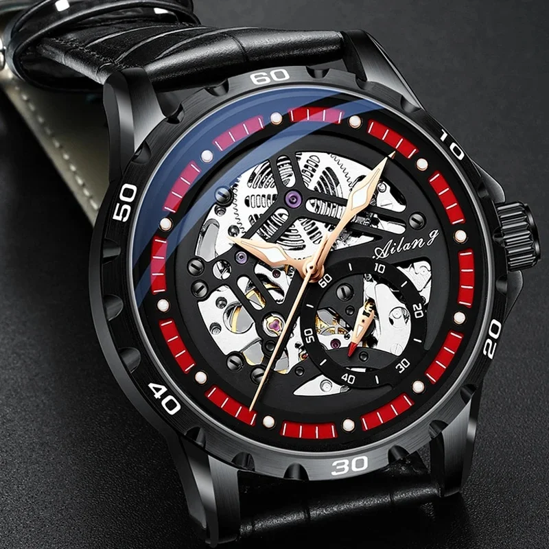 AILANG P-6021 Men's Skeleton Automatic Mechanical Watch Luxury Top Brand Waterproof Sport Wristwatch Independent Seconds