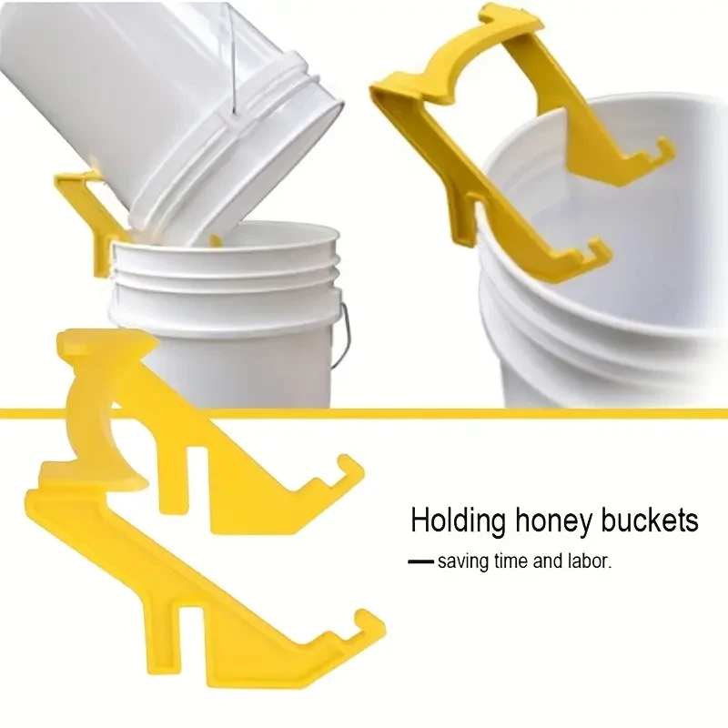 Yellow plastic honey bucket holder, honey bucket holder, honey bucket holder, honey bucket holder, beekeeping utensils