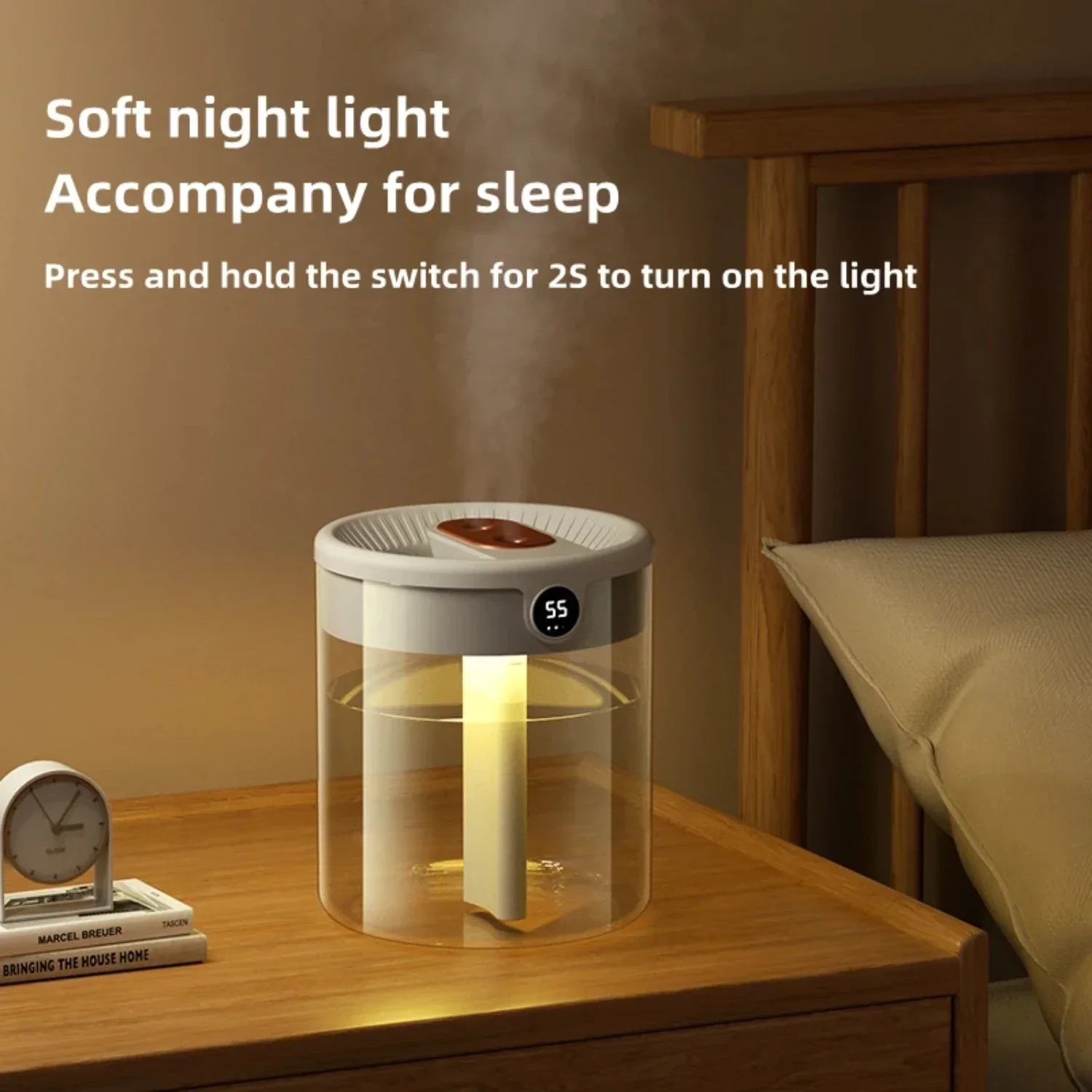 Convenient, Quiet, and Refreshing Large 2000ML Capacity Ultrasonic Cool Mist Air Humidifier with Essential Oil Diffuser, LED Lam