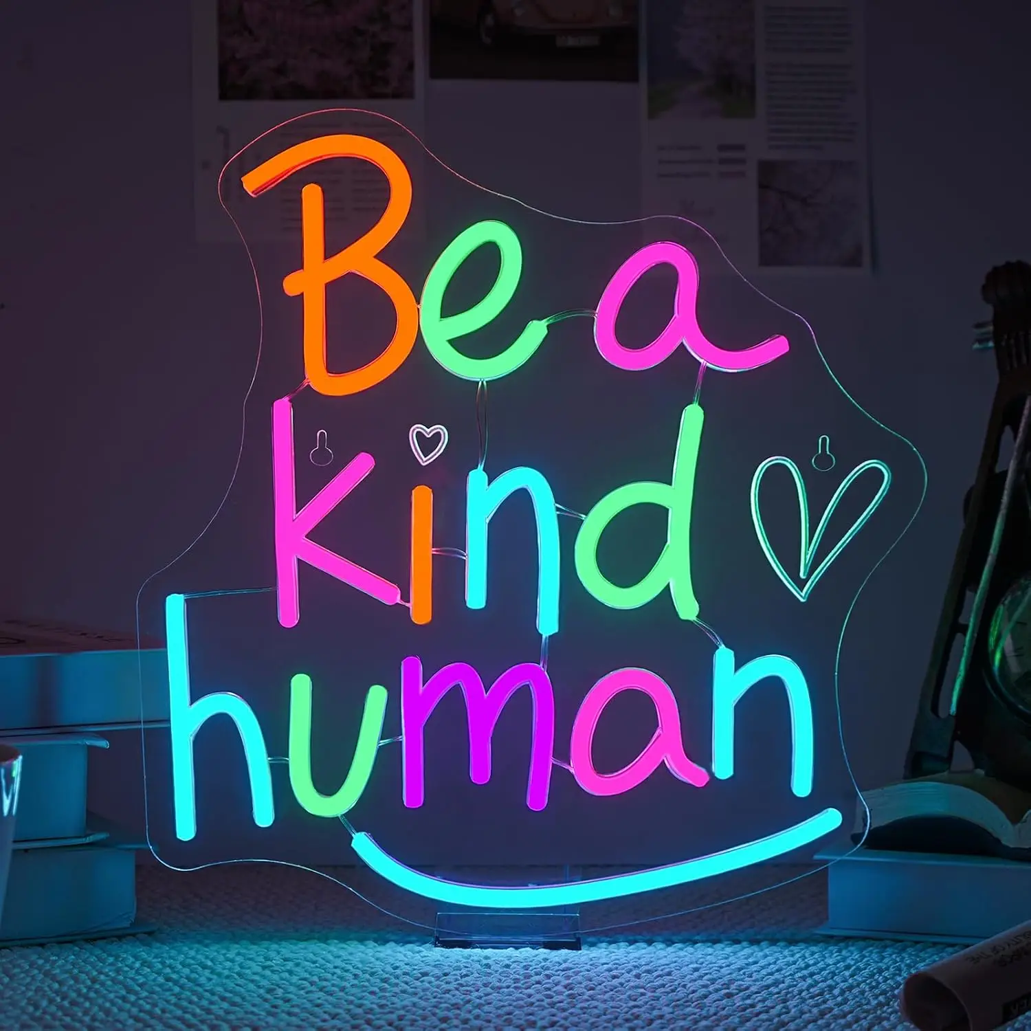

LED Neon Sign for Wall Decor Be A Kind Human Neon Light Sign USB Power Dimmable for Home Party Gift Class Room Kind Human Decor