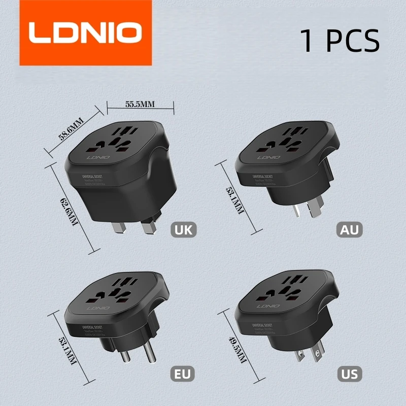 LDNIO UK EU US AU All-in-one wereldwijde stekkeradapter reisconverter universele reisadapter 2500W multi-stekker Australisch CN KR