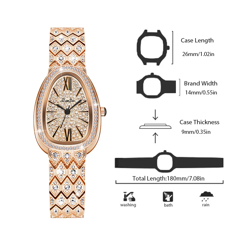 Waterproof Woman Watch Luxury Watch for Girls Original Oval Prismatic Stainless Steel Strap Jewelry Buckle Diamond Set HandClocK