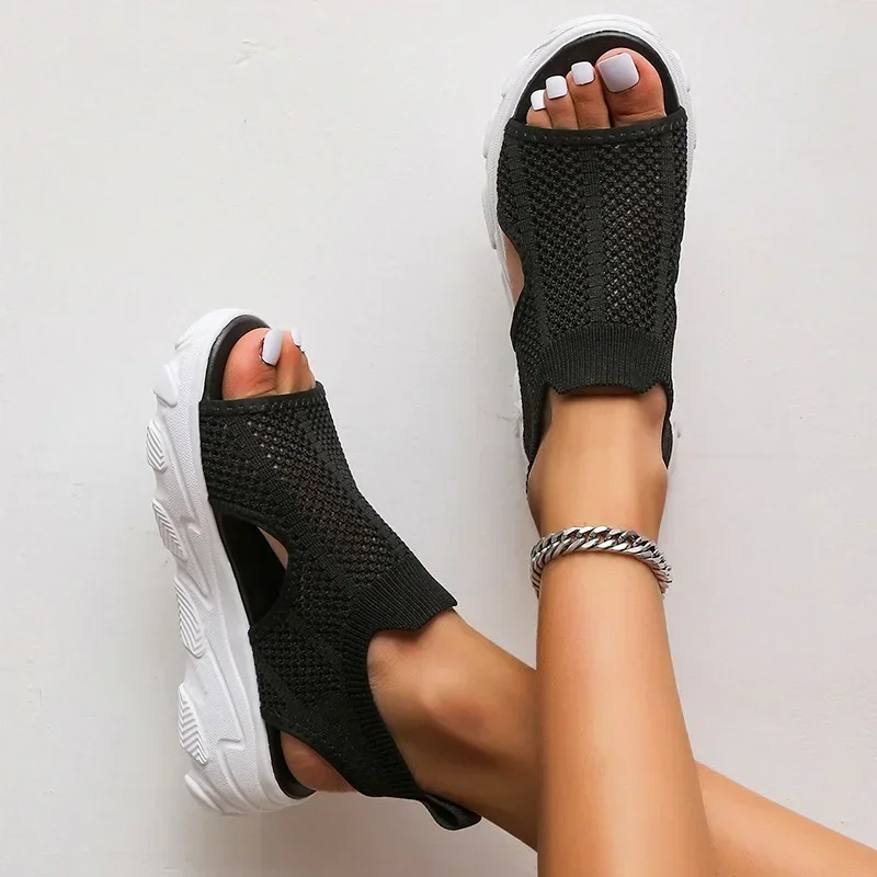 Rome Women\'s Sandals Mesh Hollow Women Shoes 2024 Summer New Sport Sandals Woman Shoes Thick Platform sandalias de mujer