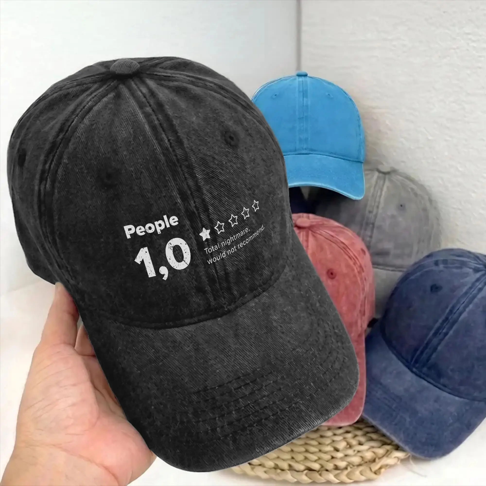 Funny People One Star Rating Men Women Unstructured Baseball Cap Absolute Nightmare Distressed Washed Hat Adjustable Sun Cap