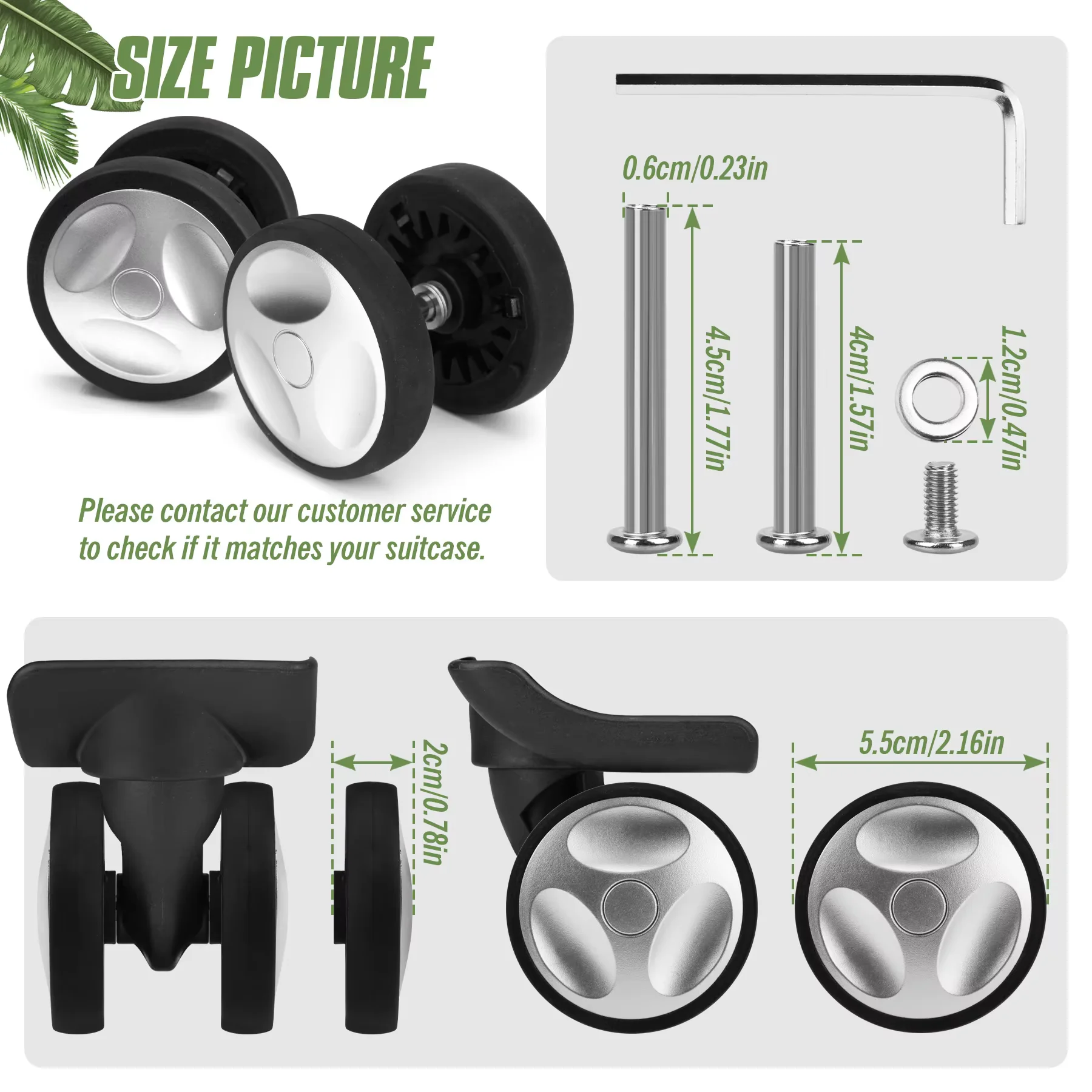 8 قطعة عجلة الأمتعة الشظية مع المسمار حقيبة سفر عجلات استبدال الأمتعة استبدال عجلة 55 مللي متر المحاور عجلة العجلات إصلاح