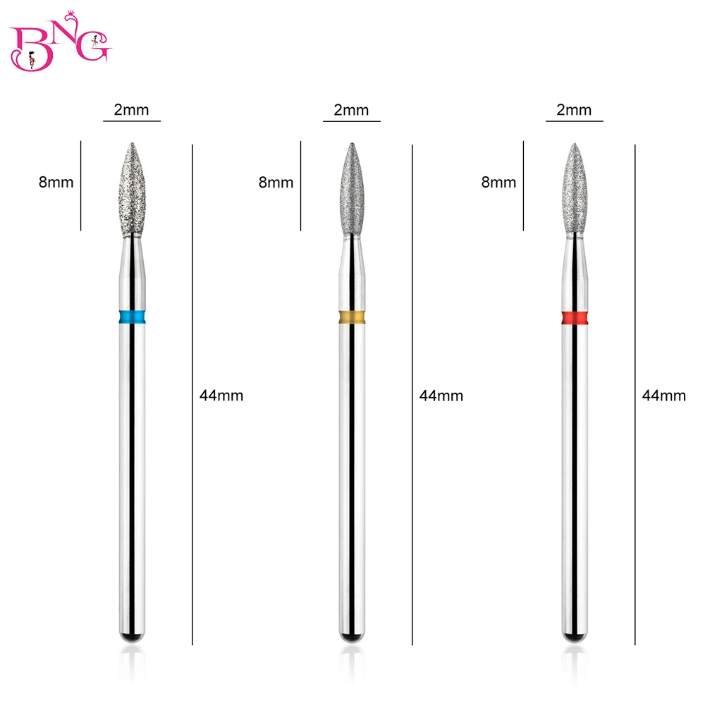 BNG E-File Nail Drill Bit for Manicure and Pedicure Russian Electric File Bits Diamond Flame Drop with A Rounded Tip