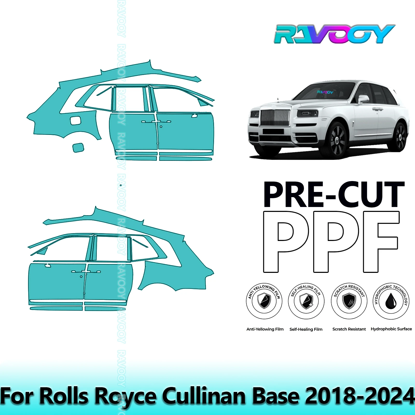 

For Rolls Royce Cullinan Base 2018-2024 8.5mil Clear Matte Pre-Cut PPF Door & A/B Pillar Kit TPU Paint Protection Film Set