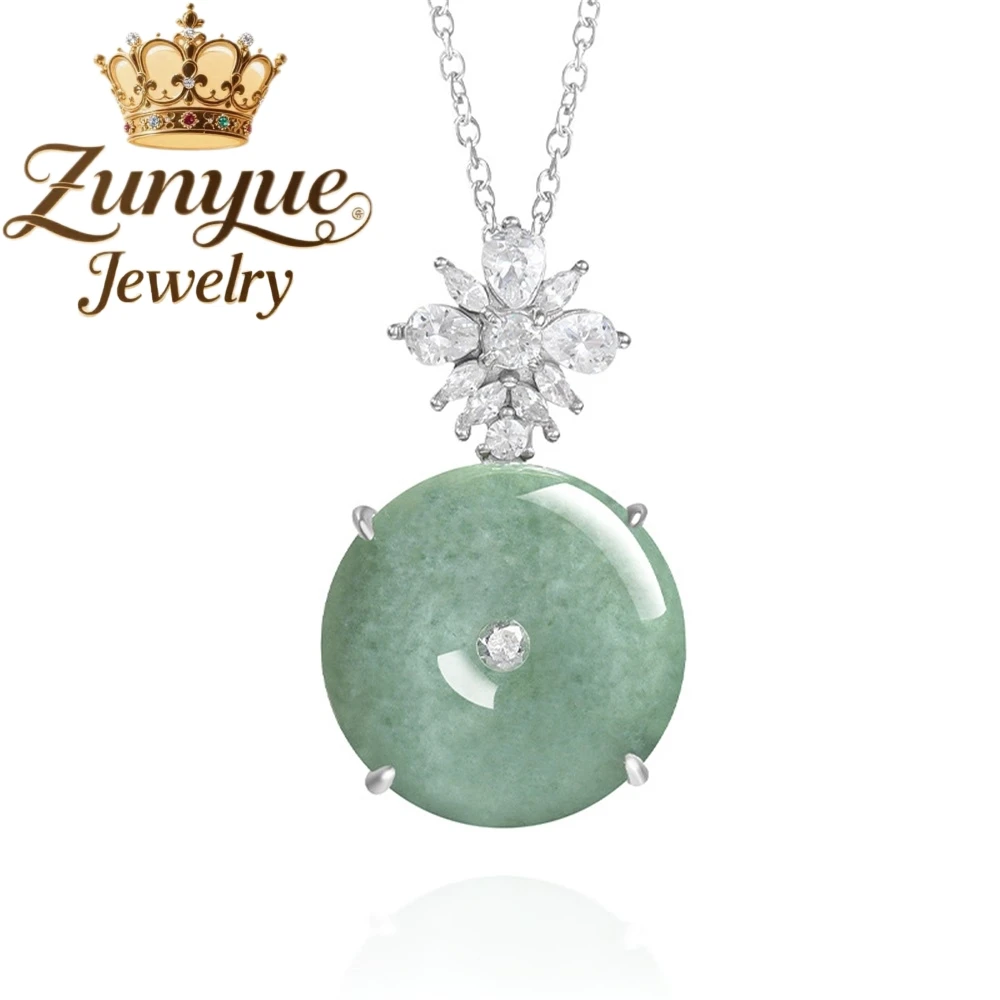 

Natural jade A-grade bean green small peace pendant S925 silver inlaid ice-type Simple Jadeite pendant necklace Couple pendants