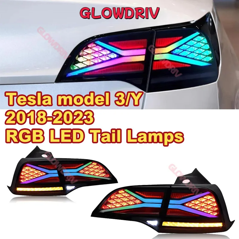 Fit for Tesla model 3/Y 2018-2023 tail lamp RGB LED Taillamp rear fog light Assembly upgrade