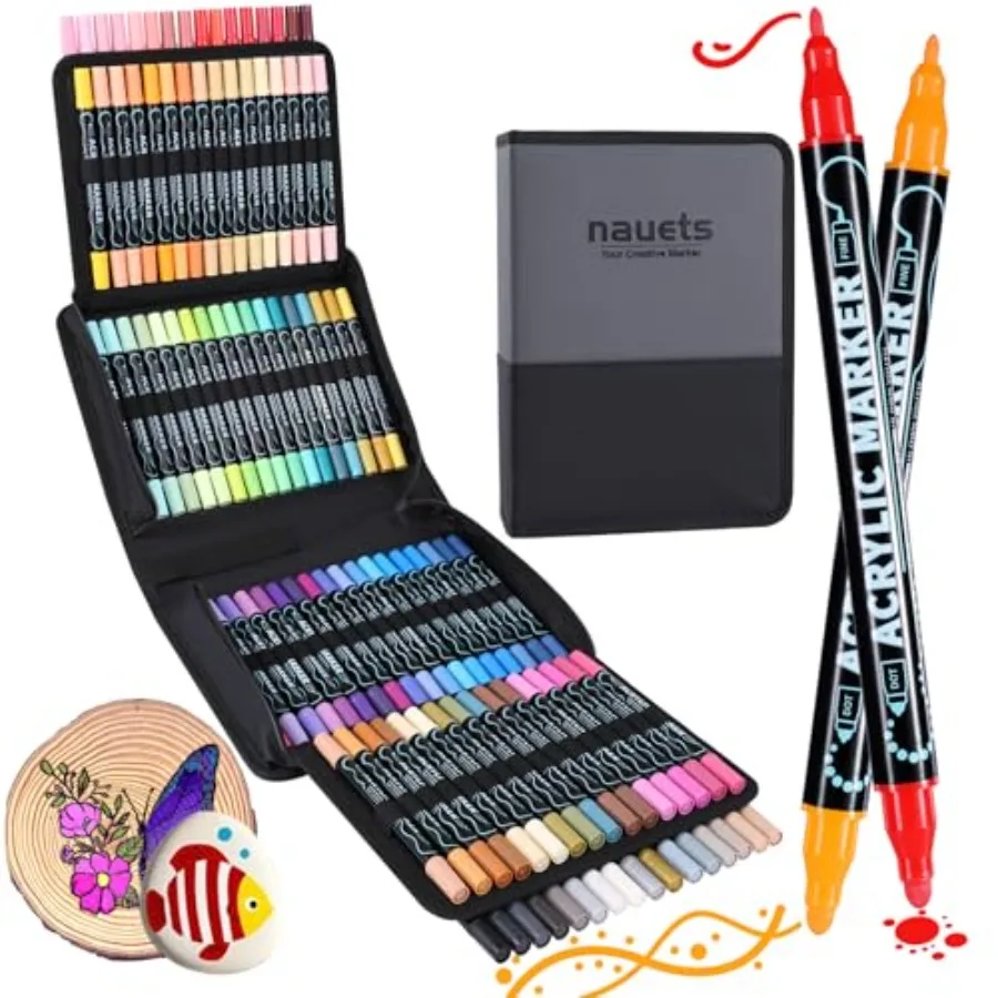 

Waterproof Dual Tip Acrylic Paint Markers, Premium Dot and Fine Tip Coloring Paint Pens Set for Paper, Rock, Wood, Fabric, Canv