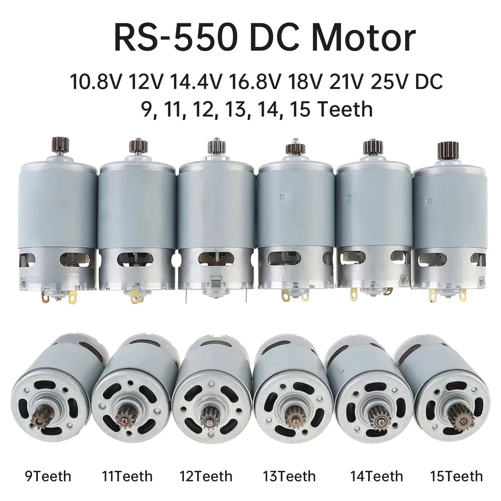 Motor eléctrico RS550 de 9/11/12/13/14 dientes CC, 10,8 V/12V/14,4 V/16,8 V/18V/21V/25V, Motor de taladro destornillador con caja de engranajes de