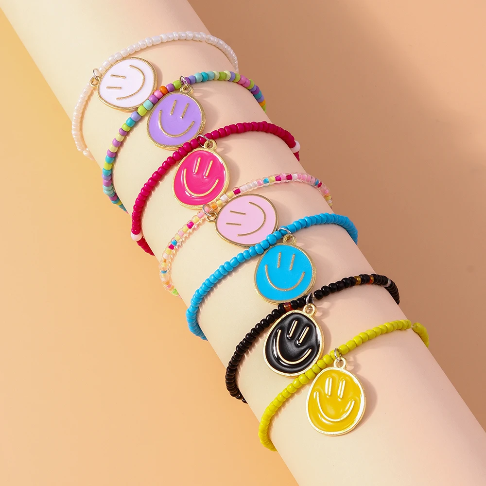 أيهوا-أساور مطرزة مرنة للنساء والفتيات ، سوار مصنوع يدويًا مع ابتسامة على الوجه ، مجوهرات صداقة ، 7 * #6