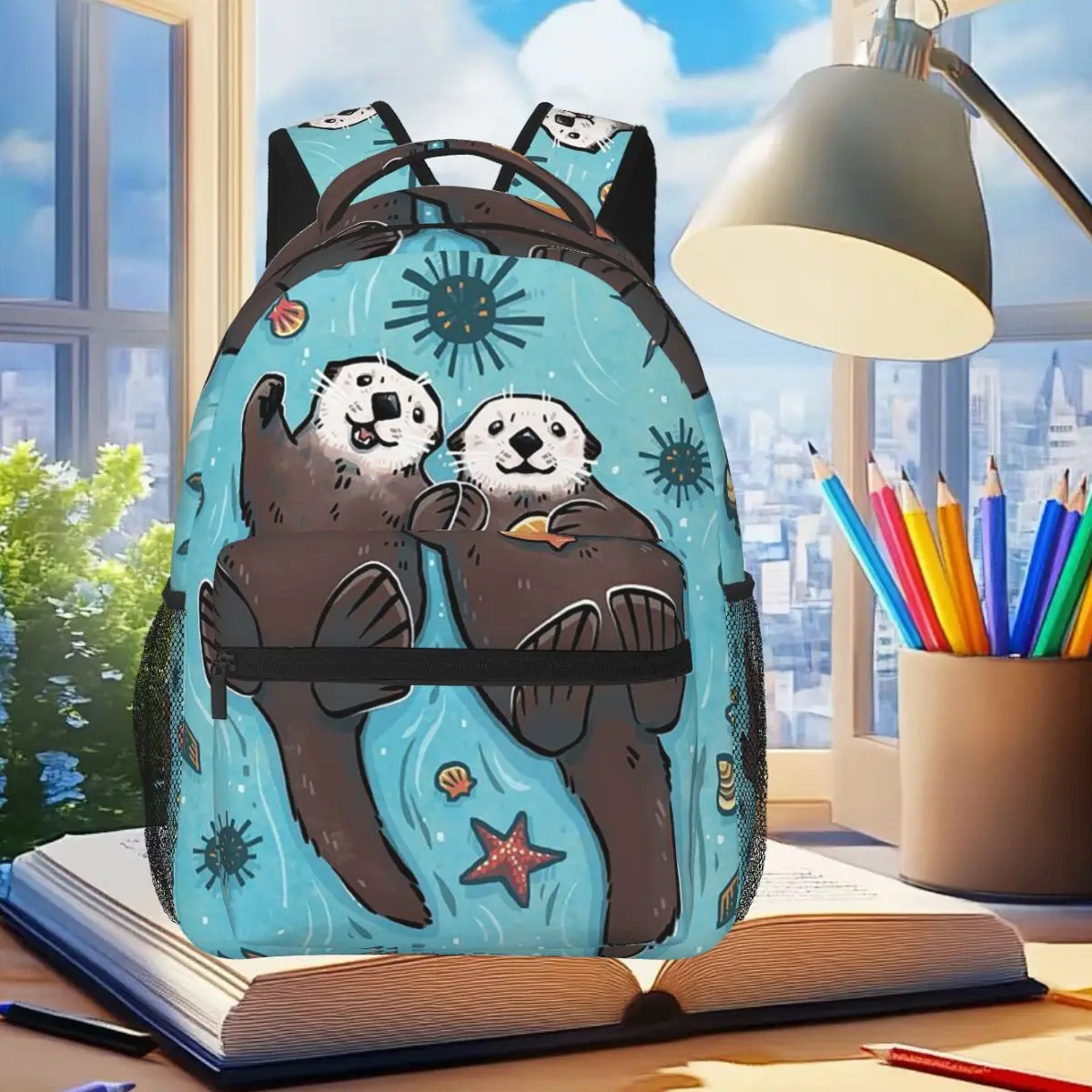 

Cute Otter In The Water Pattern Backpack Student Boys Girls BookBag Children School Bag Computer Shoulder Bags for Men Women