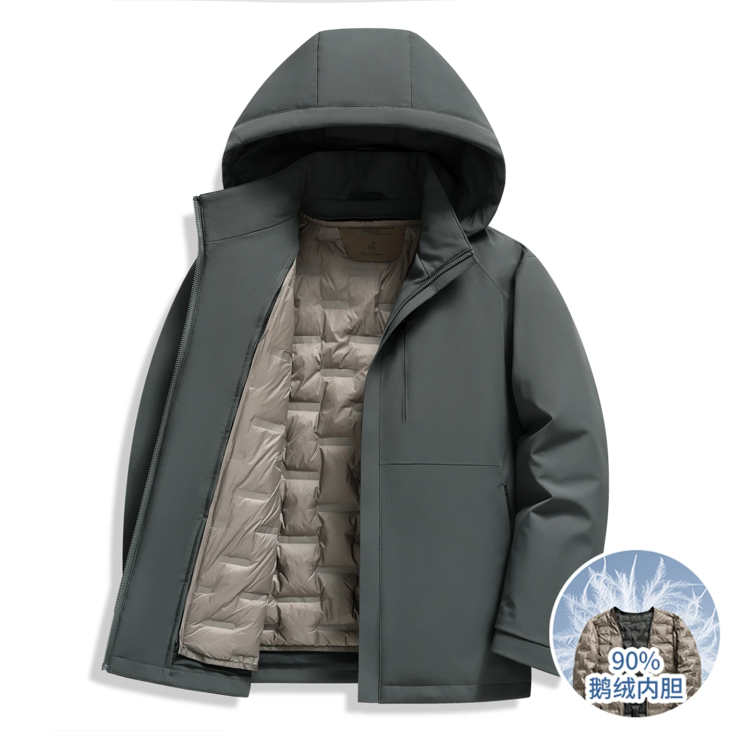 Quality Men's Warm Loose Hooded Goose Down Jacket Winter Liner & Hat Detachable Casual Thick Puffer Coat Outdoor Windproof Parka