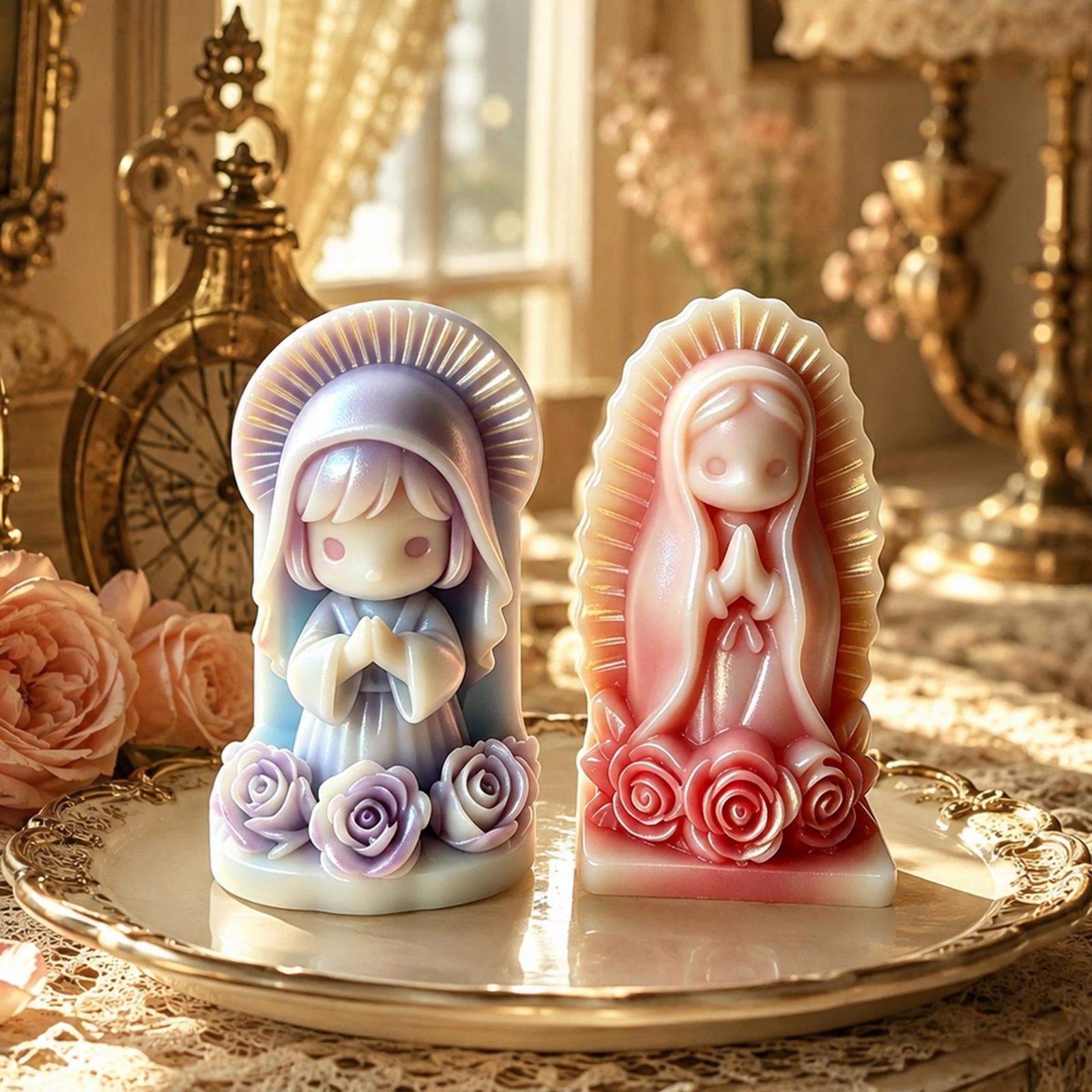 3D Praying Girl Silicone Candle Mold, Holy Girl Statue Cast Resin Mold, Home Decoration Mold